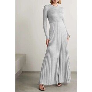KHAITE Keese Metallic Ribbed-Knit Maxi Dress size XS excellent